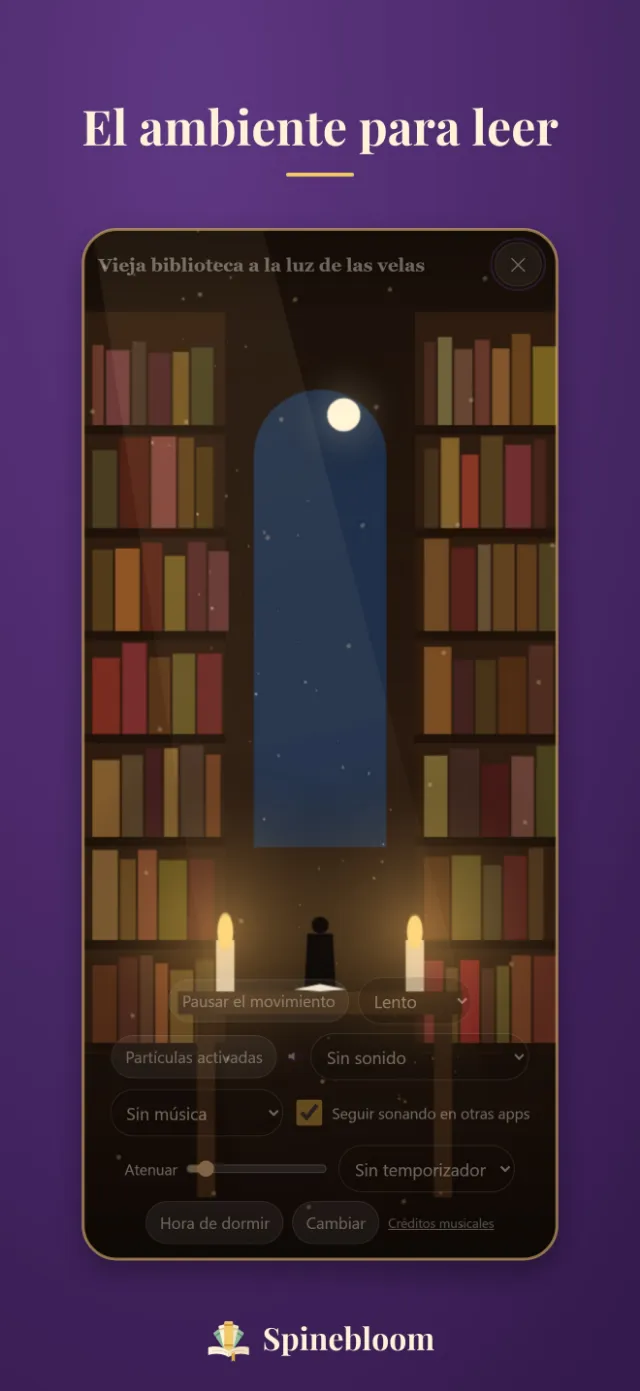 Un ambiente de Spinebloom: un lugar tranquilo y con luz suave para leer.