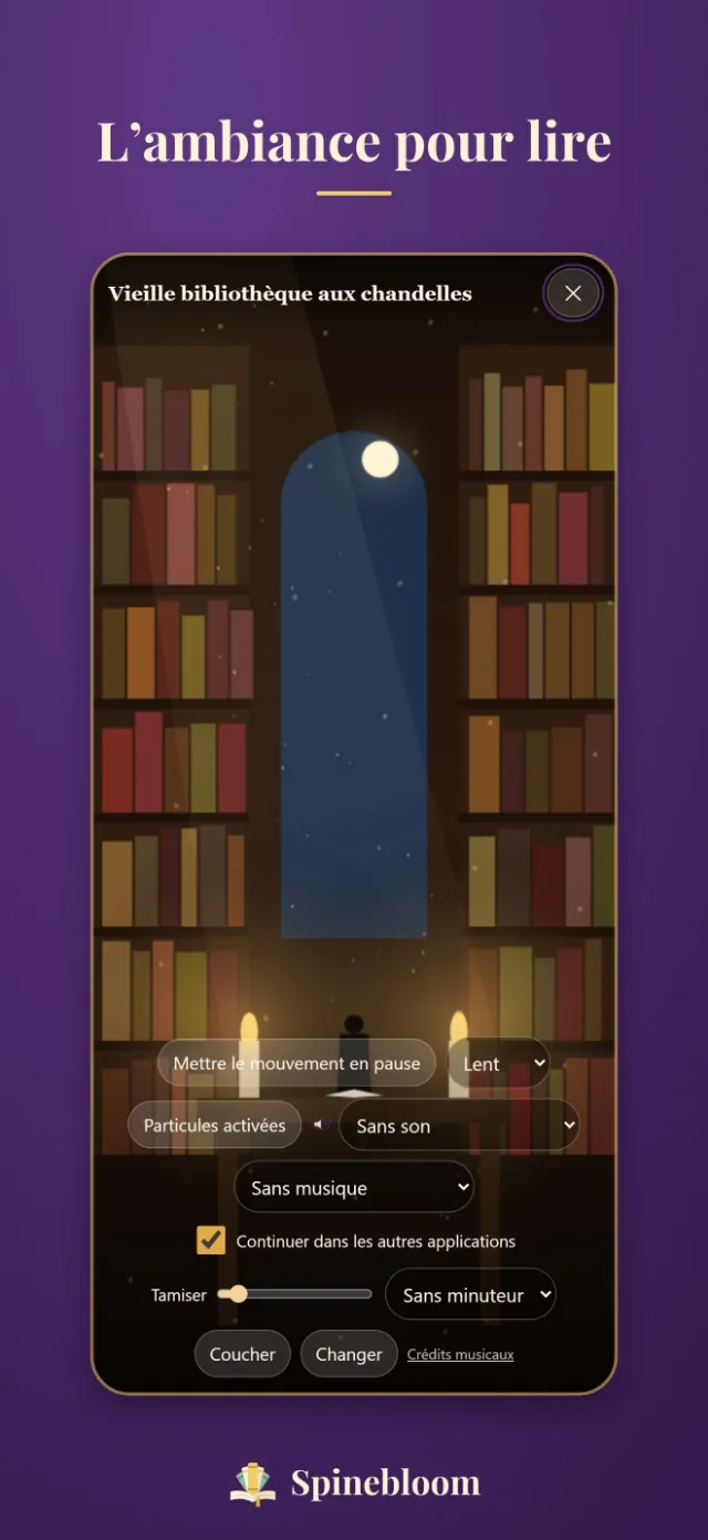Une ambiance dans Spinebloom : un endroit calme et doucement éclairé où lire.